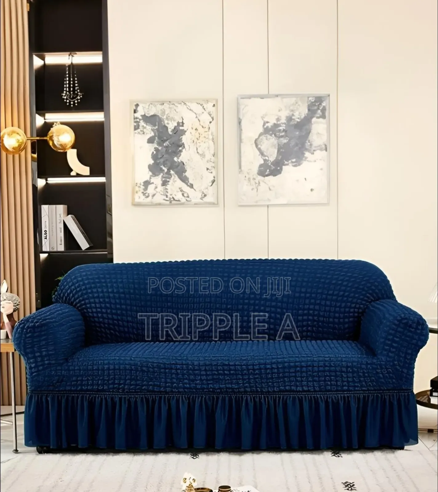 3:2:1 Navy Blue Six Seater Elastic Sofa Cover