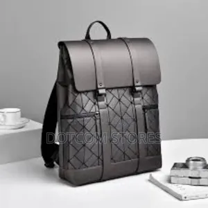 Geometric Grid Leather Laptop Backpack,