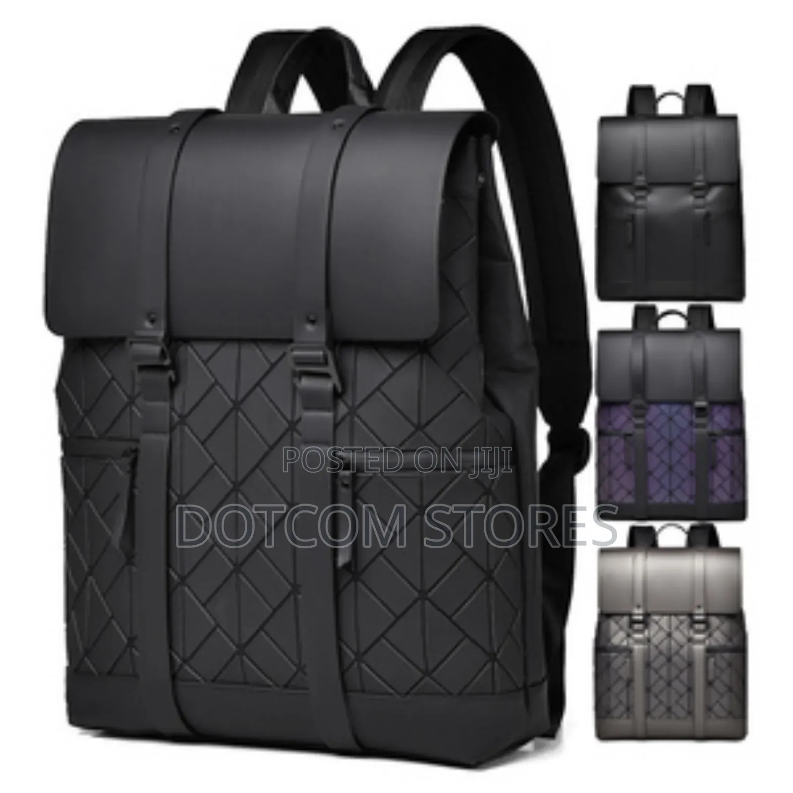 Geometric Grid Leather Laptop Backpack,