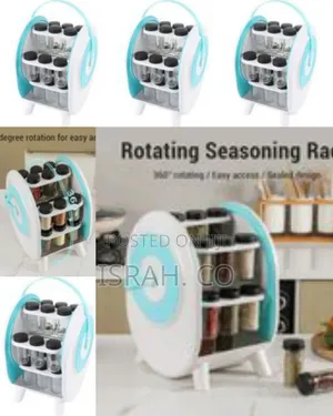 Rotating Seasoning Rack With Integrated Glass Jars - Multicolor