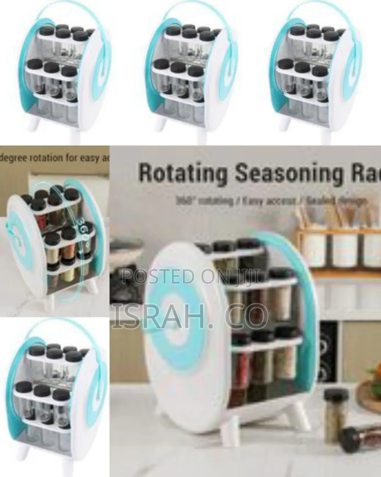 Rotating Seasoning Rack With Integrated Glass Jars - Multicolor
