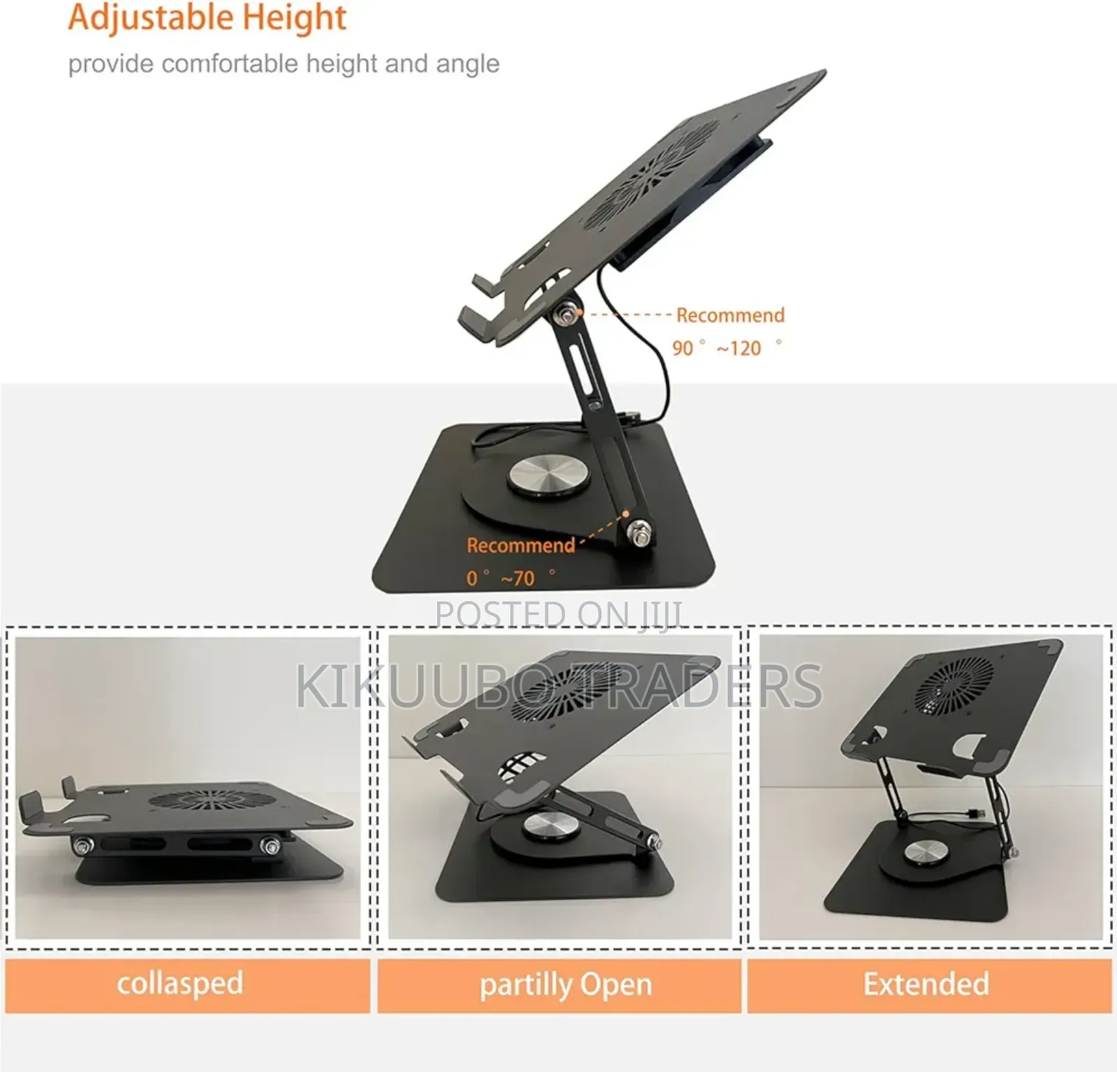 360° Rotating Laptop Stand With Fan, Supports 12"-17” Laptops
