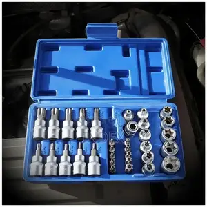 34pc Torx Bit Socket and E-Torx Star Socket Set (Allen Key Driver)