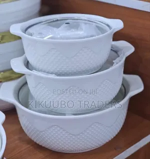 3 Elegant White Textured Ceramic Serving Dishes