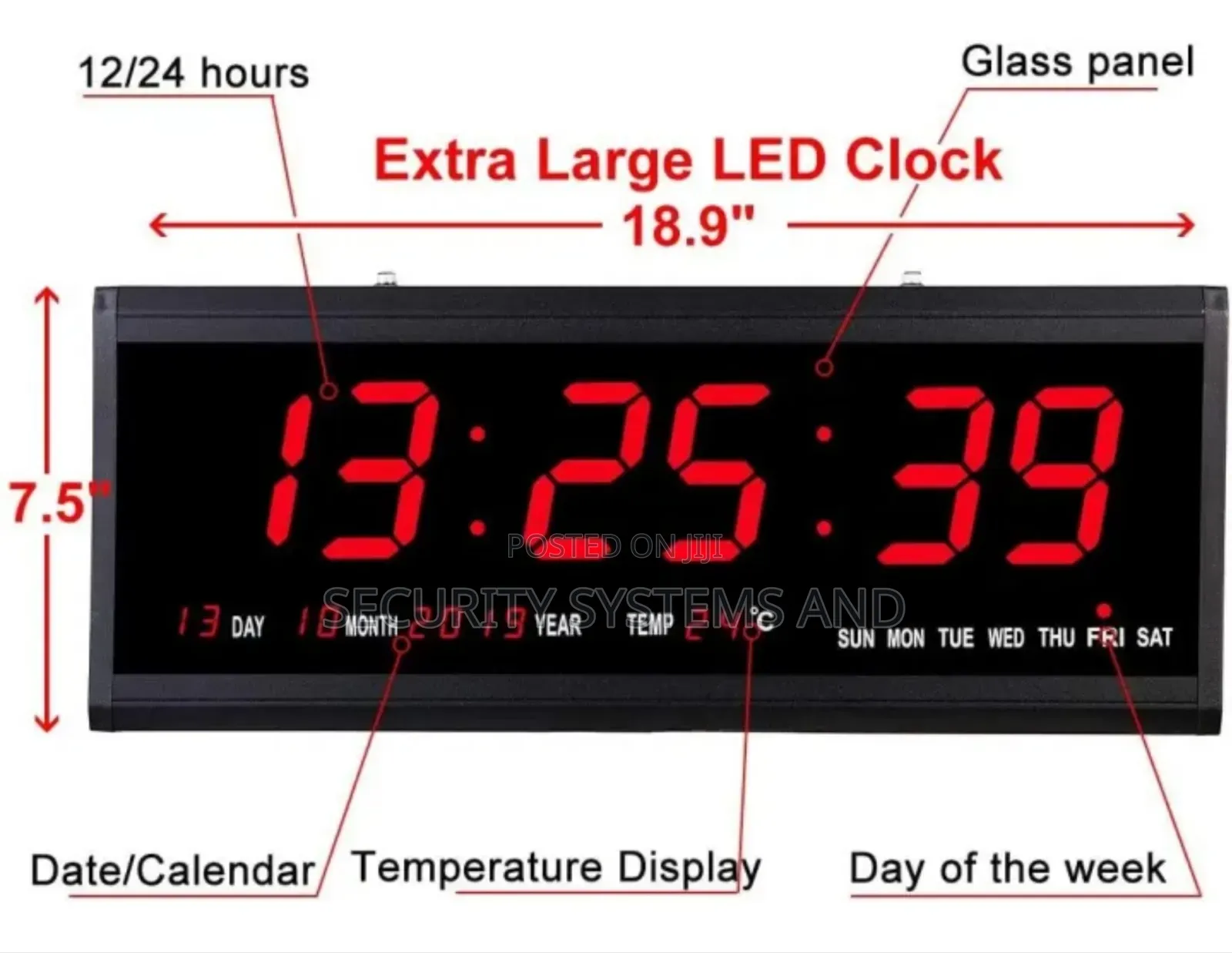 Digital Led Wall Clock, 36 Cm With Calendar and Temperature Display