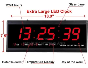 Digital Led Wall Clock, 36 Cm With Calendar and Temperature Display