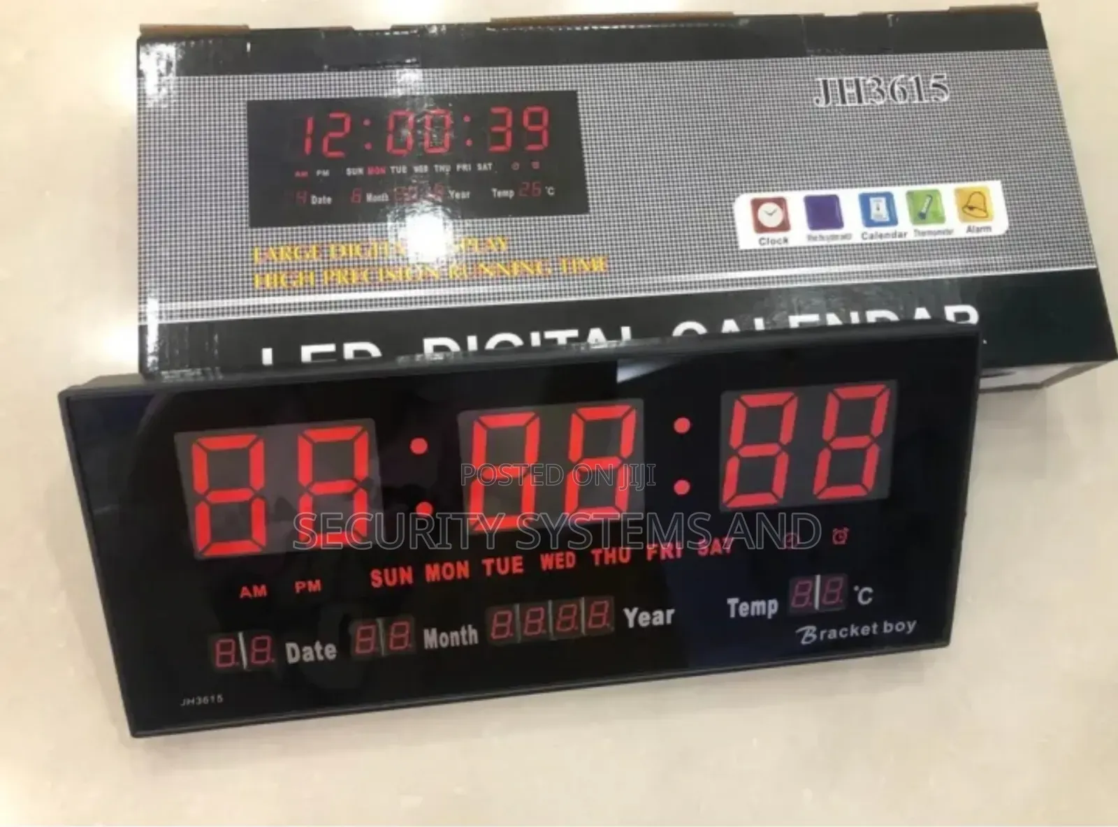 Digital Led Wall Clock, 36 Cm With Calendar and Temperature Display