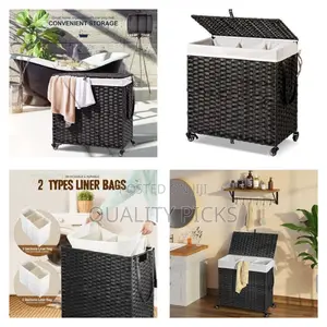 Laundry Basket With Wheels With Removable Liner Bag 3 Sections