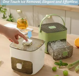 Press-type Ice Cube Maker With A Storage Bin And Drawer.