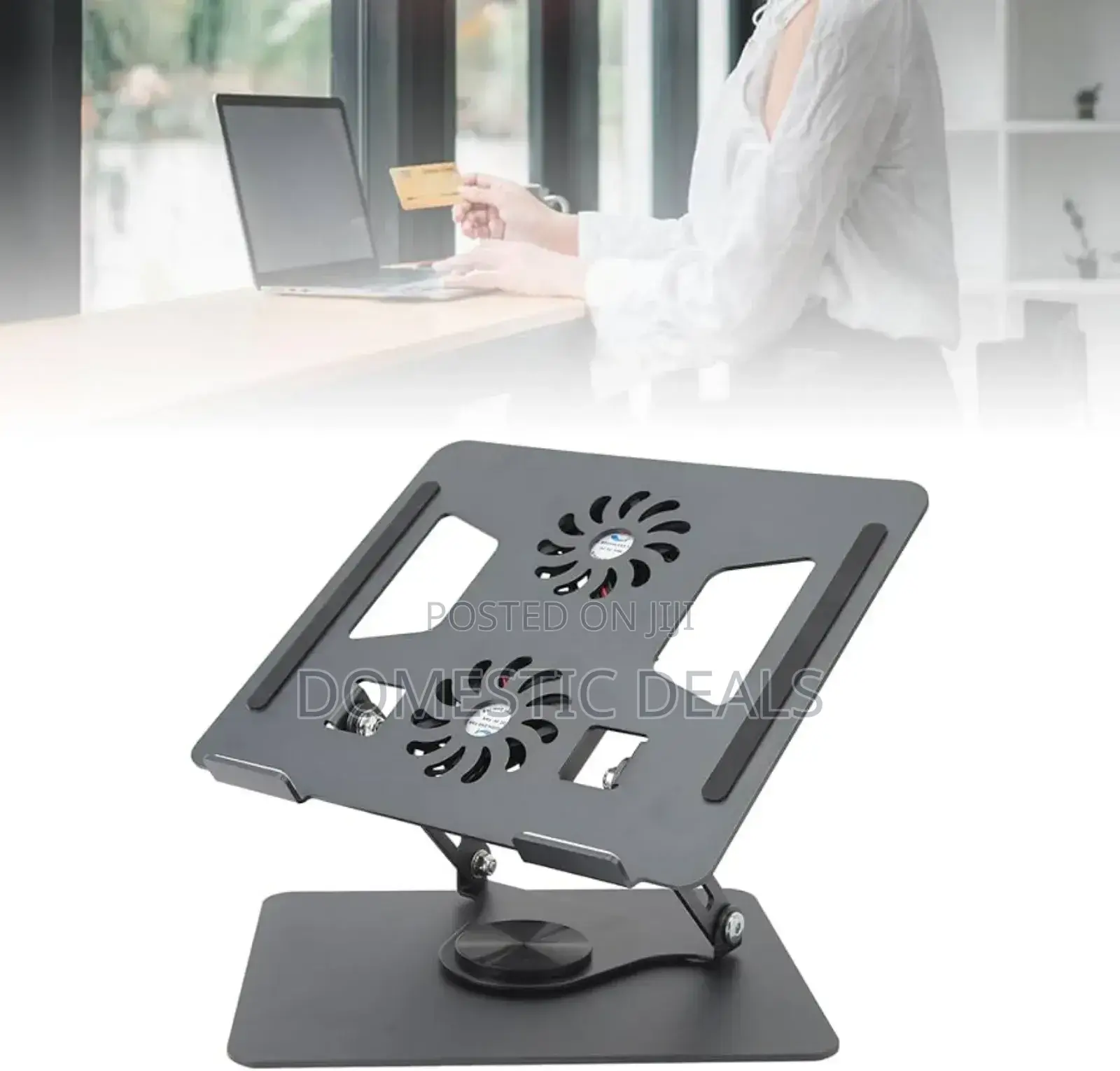Stepless Adjustable Laptop Stand With Cooling Fan, Rotatable Base