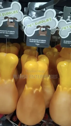 Rubber Chicken Dog Bone Toy ~ Yellow
