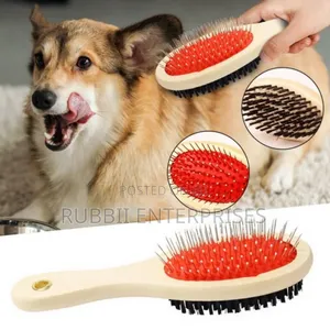 Double-Sided Pet Grooming Brush ~ Wooden Handle