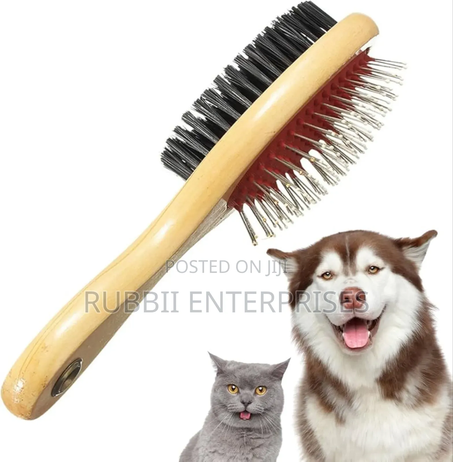 Double-Sided Pet Grooming Brush ~ Wooden Handle