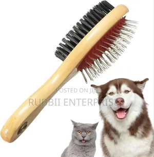 Double-Sided Pet Grooming Brush ~ Wooden Handle