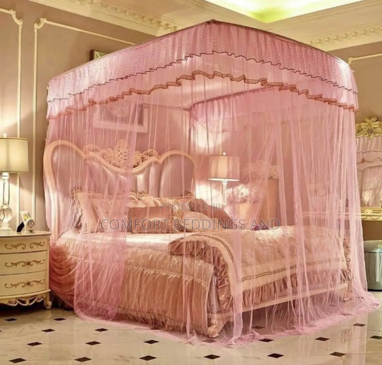Two Stand Adjustable Frame Mosquito Net Pink