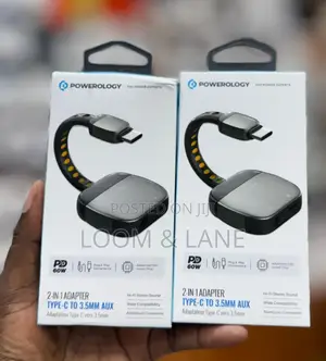 Powerology 2-in-1 Type-C to 3.5mm Aux Adapter