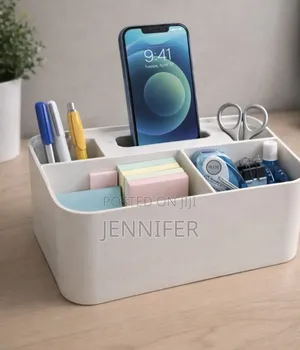 Minimalist White Plastic Desk Organizer