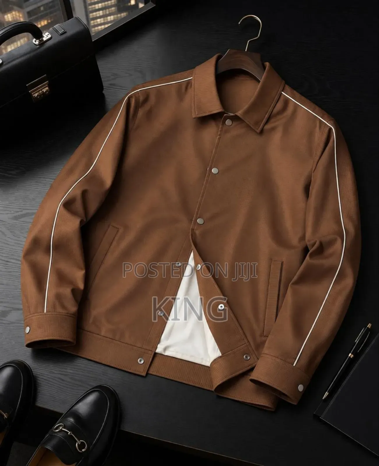 Collar Brown Varsity-Style Jacket