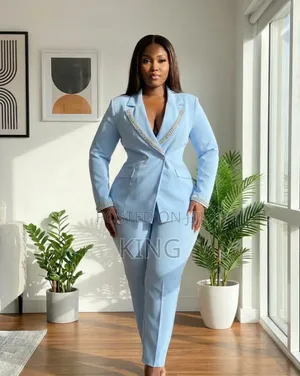 Sea-Blue and Green. Women's Two-Piece Pant Suit,