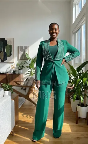 Sea-Blue and Green. Women's Two-Piece Pant Suit,
