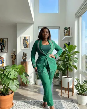 Sea-Blue and Green. Women's Two-Piece Pant Suit,