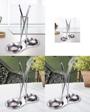Dual Stainless Steel Vertical Ladle Stand With Drip Tray - Multicolor