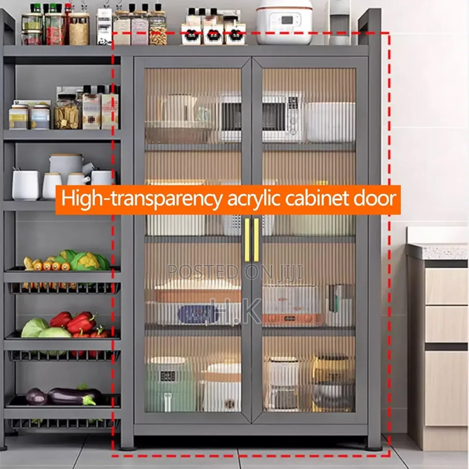 Food Pantry Cabinet for Kitchen (3adjustable Shelves 2acrylic Doors)