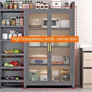 Food Pantry Cabinet for Kitchen (3adjustable Shelves 2acrylic Doors)