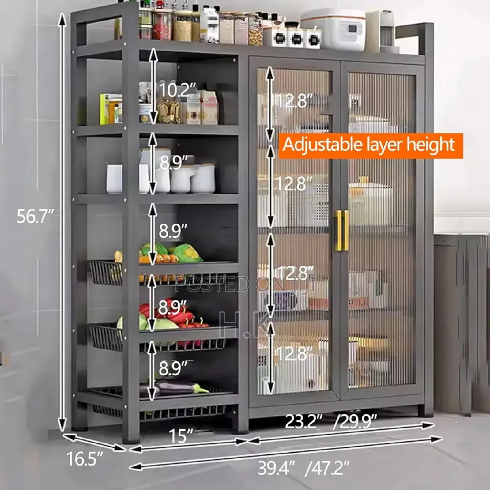 Food Pantry Cabinet for Kitchen (3adjustable Shelves 2acrylic Doors)