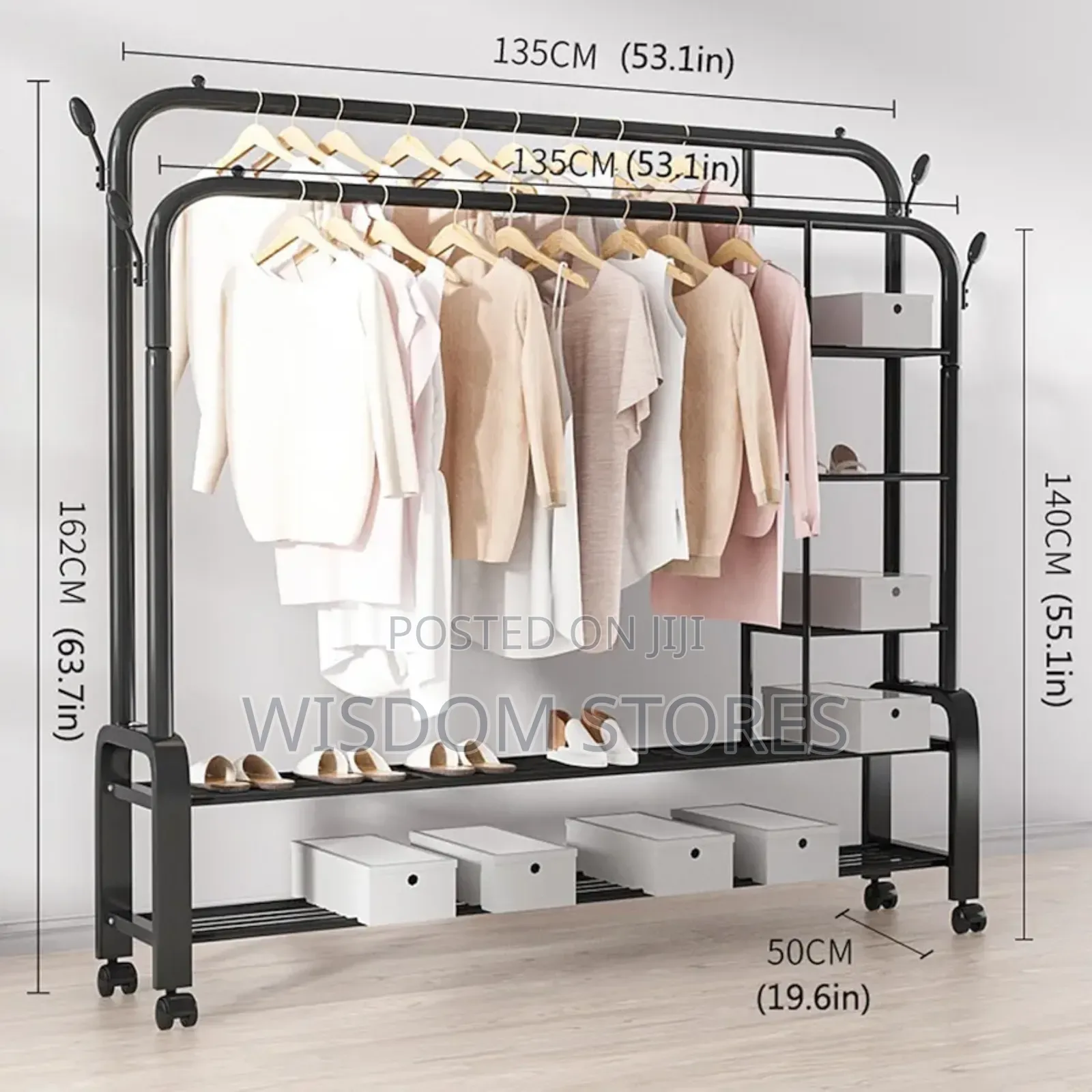 Double Rods Portable Garment Rack