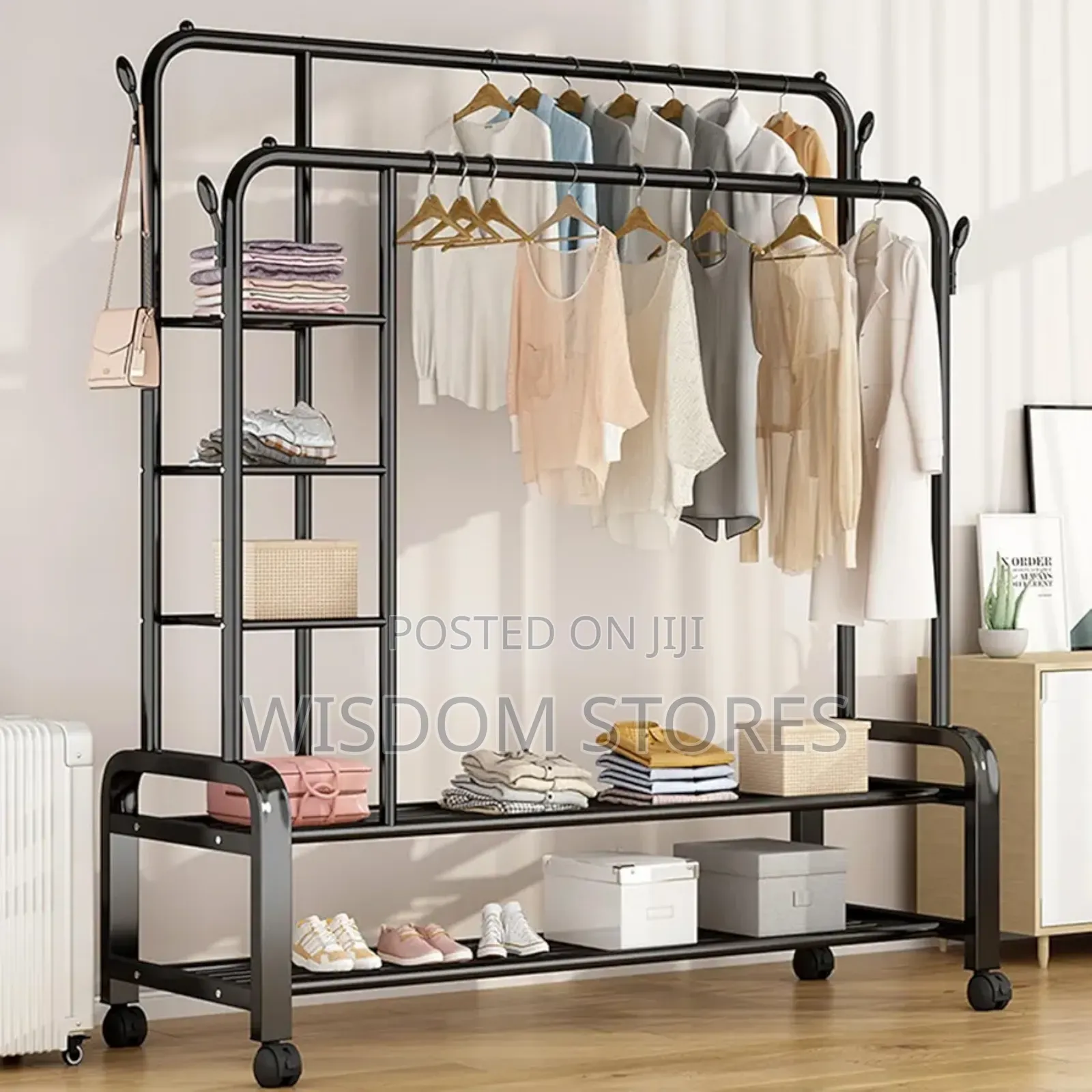 Double Rods Portable Garment Rack