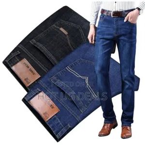 2pcs Men's Casual Designer Jeans Fit Stretcher -Black/Blue Non Fading