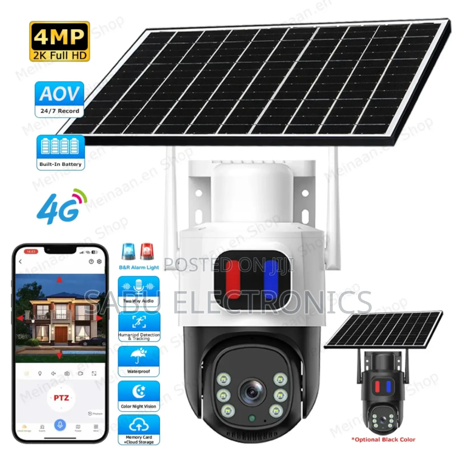 Eseecloud 4g Solar Security Camera 4mp PTZ With Alarm Light Sim Card