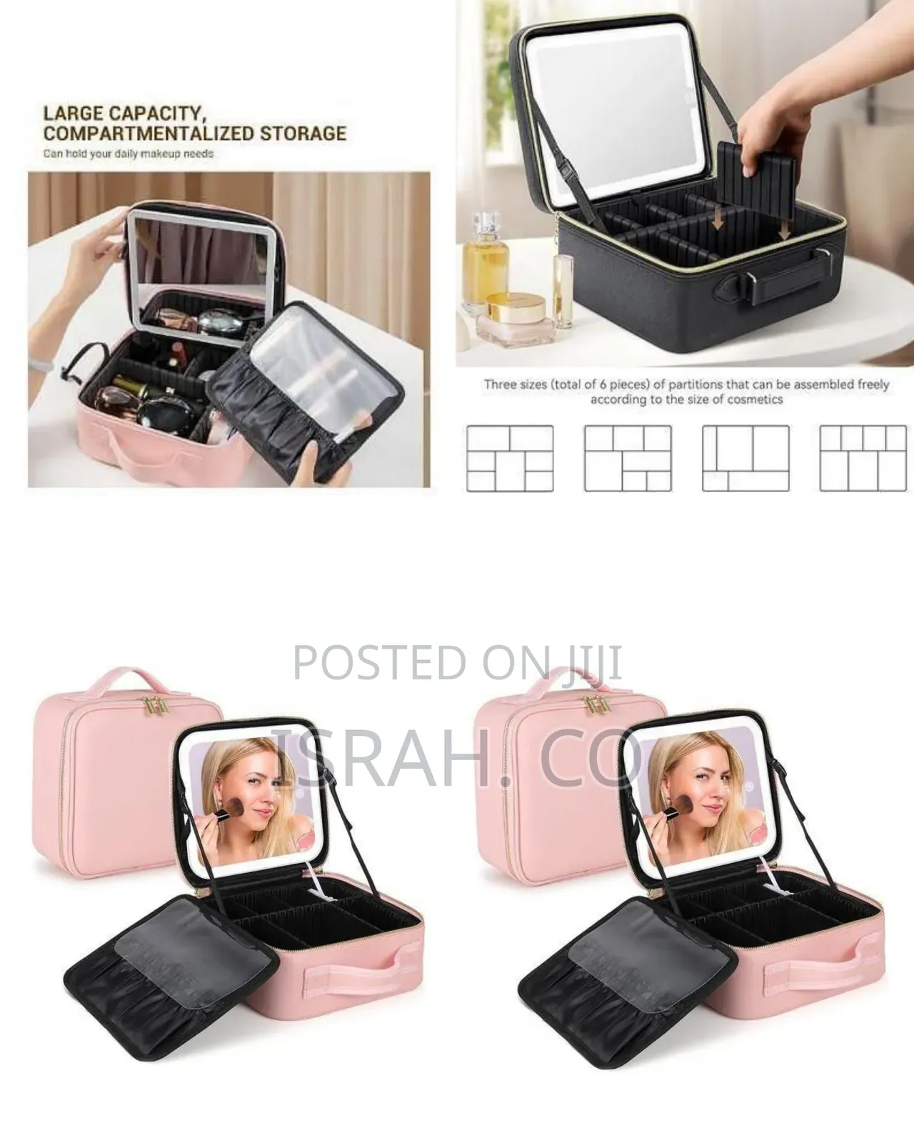 Portable Makeup Organizer Case With Led Mirror - Multicolor