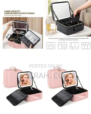 Portable Makeup Organizer Case With Led Mirror - Multicolor