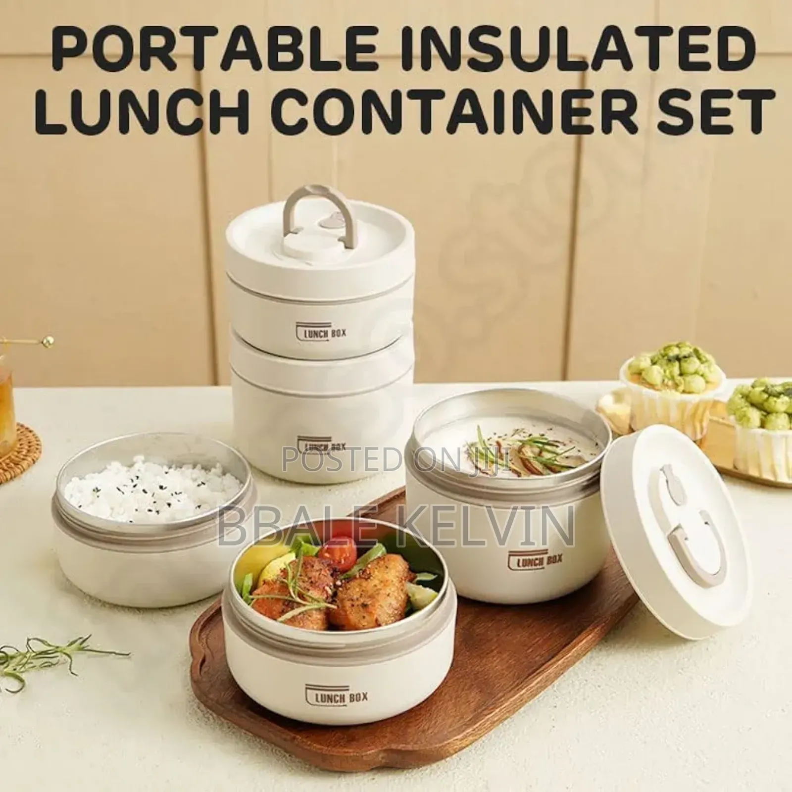 4pcs Insulated Lunch Box Set Portable Food Container With Thermos Bag