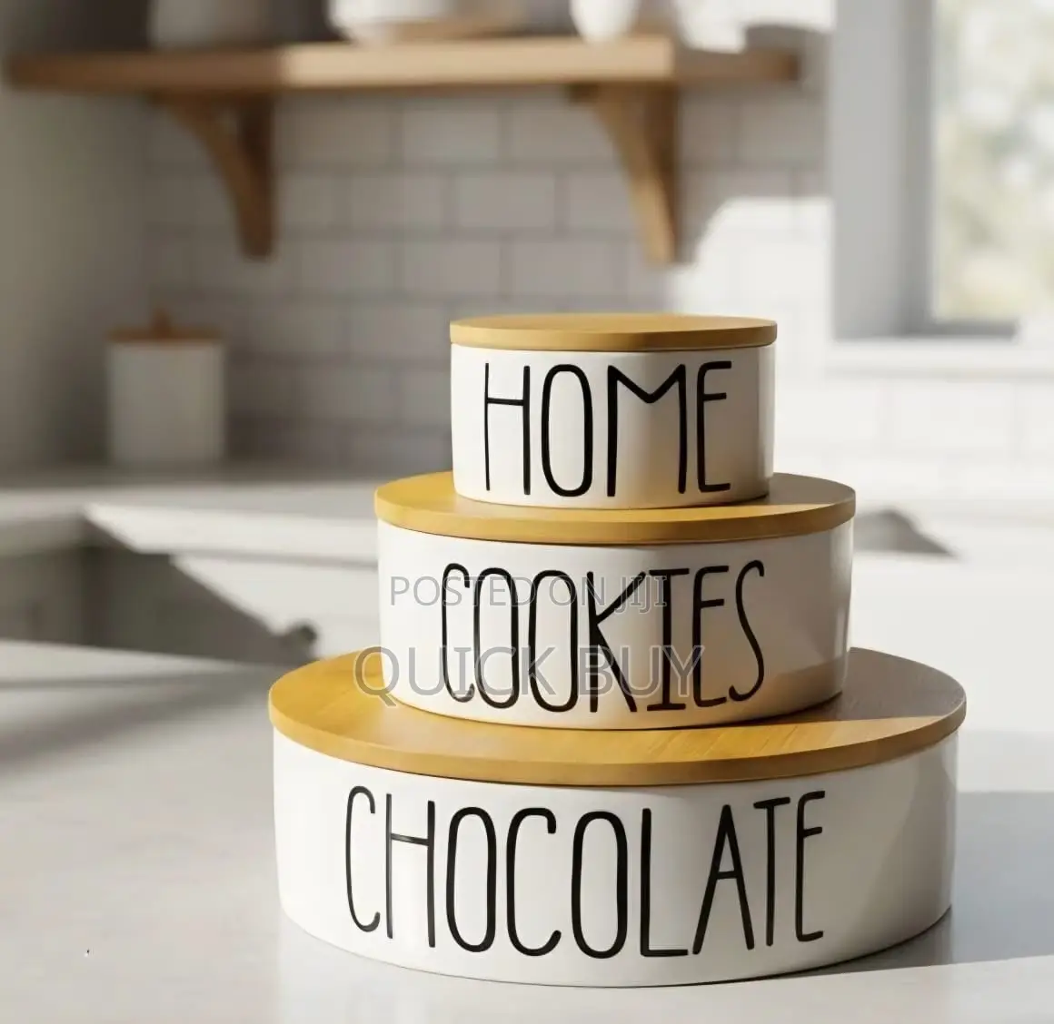 3-Piece Set of White Ceramic Kitchen Storage Canisters