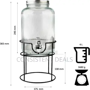 4l Drink Dispenser With Drip Tap, Glass Dispenser With Stand and Lid