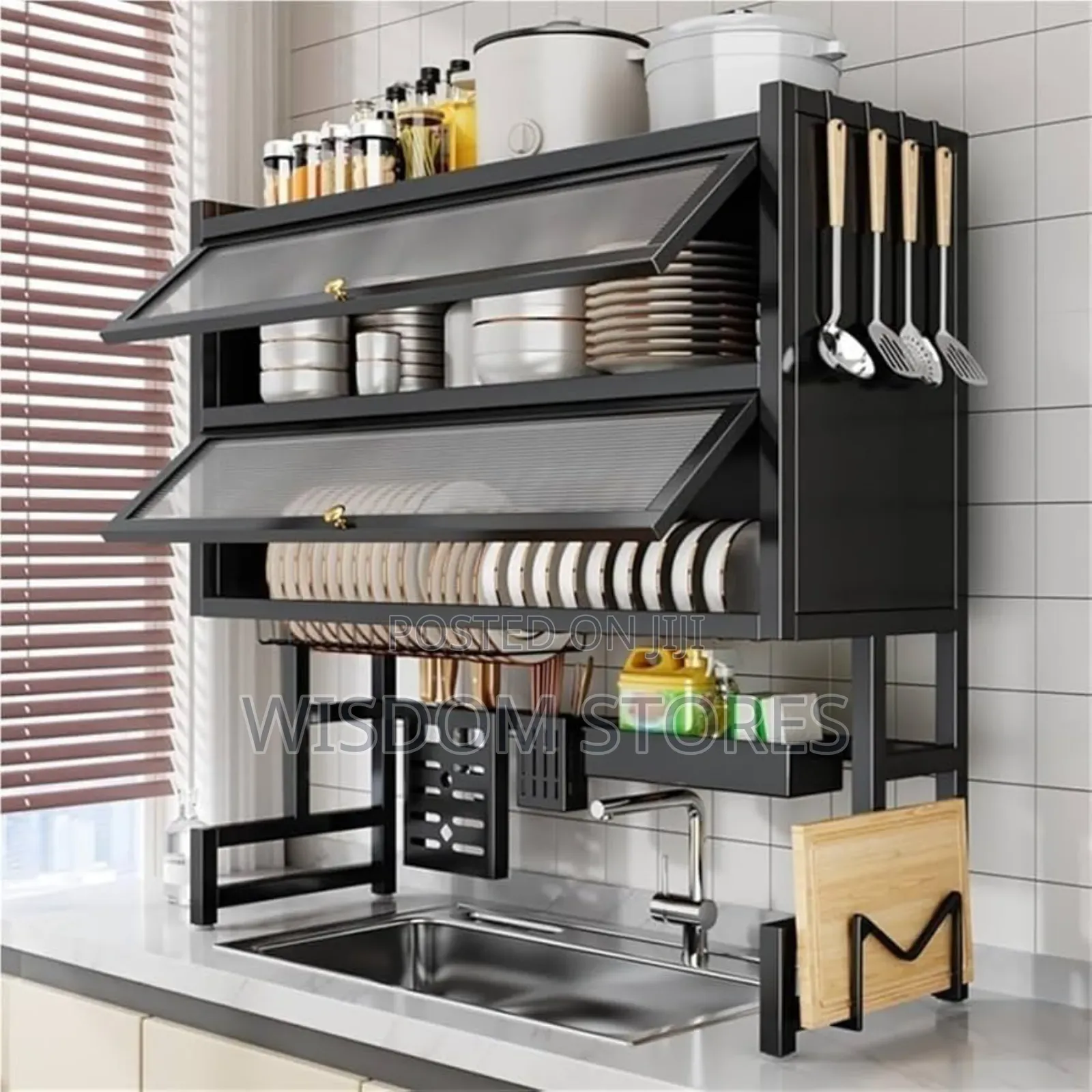 3 Tier Over the Sink Dish Drying Rack With Cover