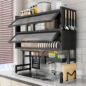 3 Tier Over the Sink Dish Drying Rack With Cover