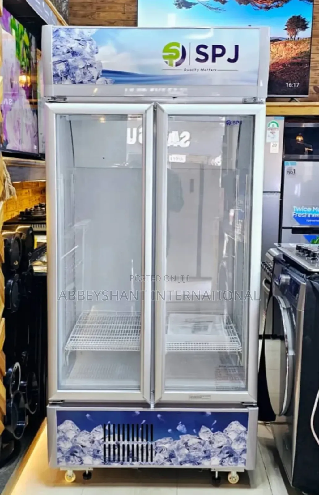 SPJ 700-Liter Double-Door Beverage Cooler and Display Showcase.