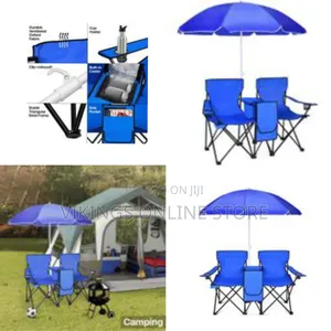 Double Folding Beach Chair With Umbrella Table Cooler and Bag
