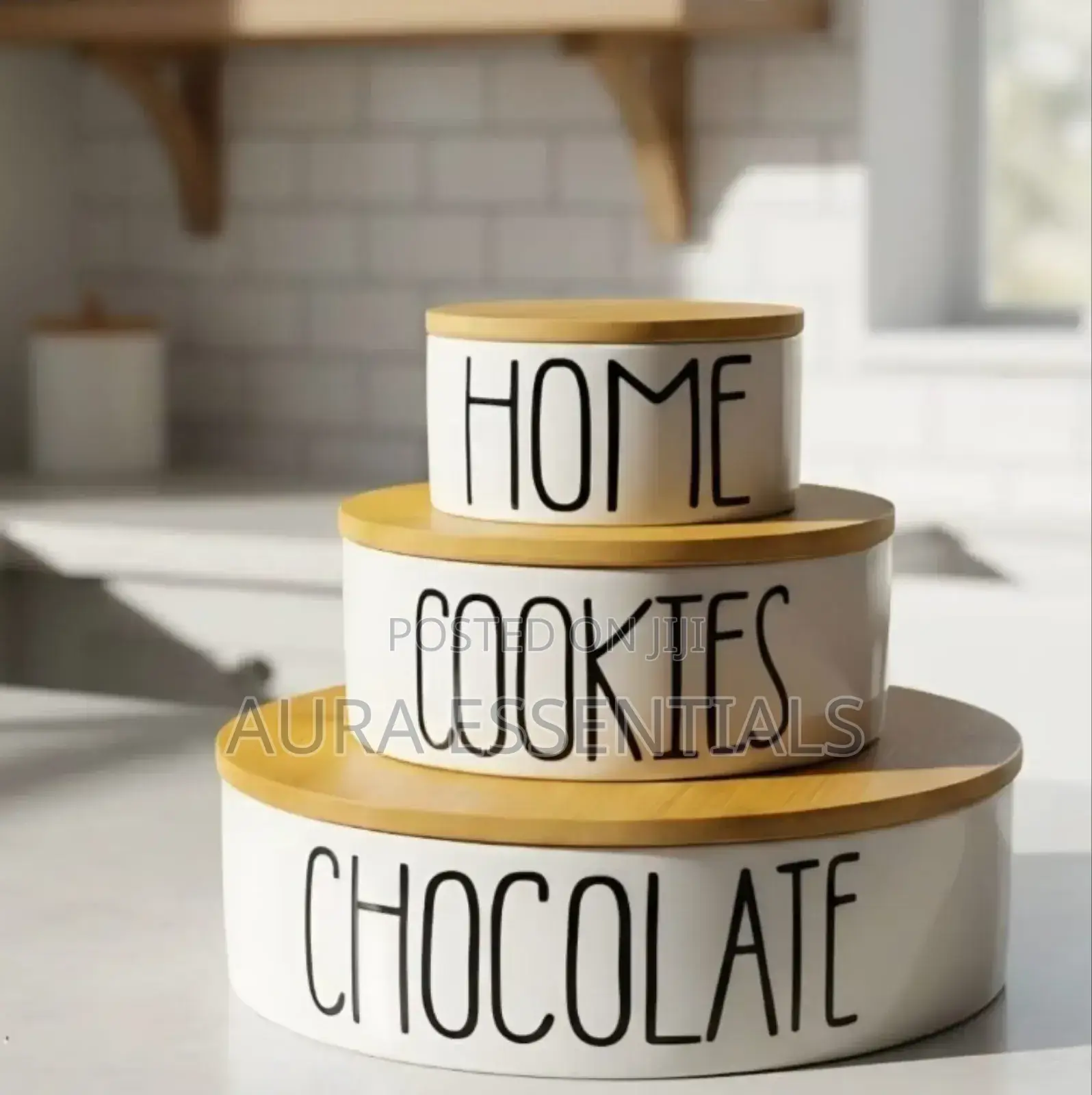 3-Piece Set of White Ceramic Kitchen Storage Canisters