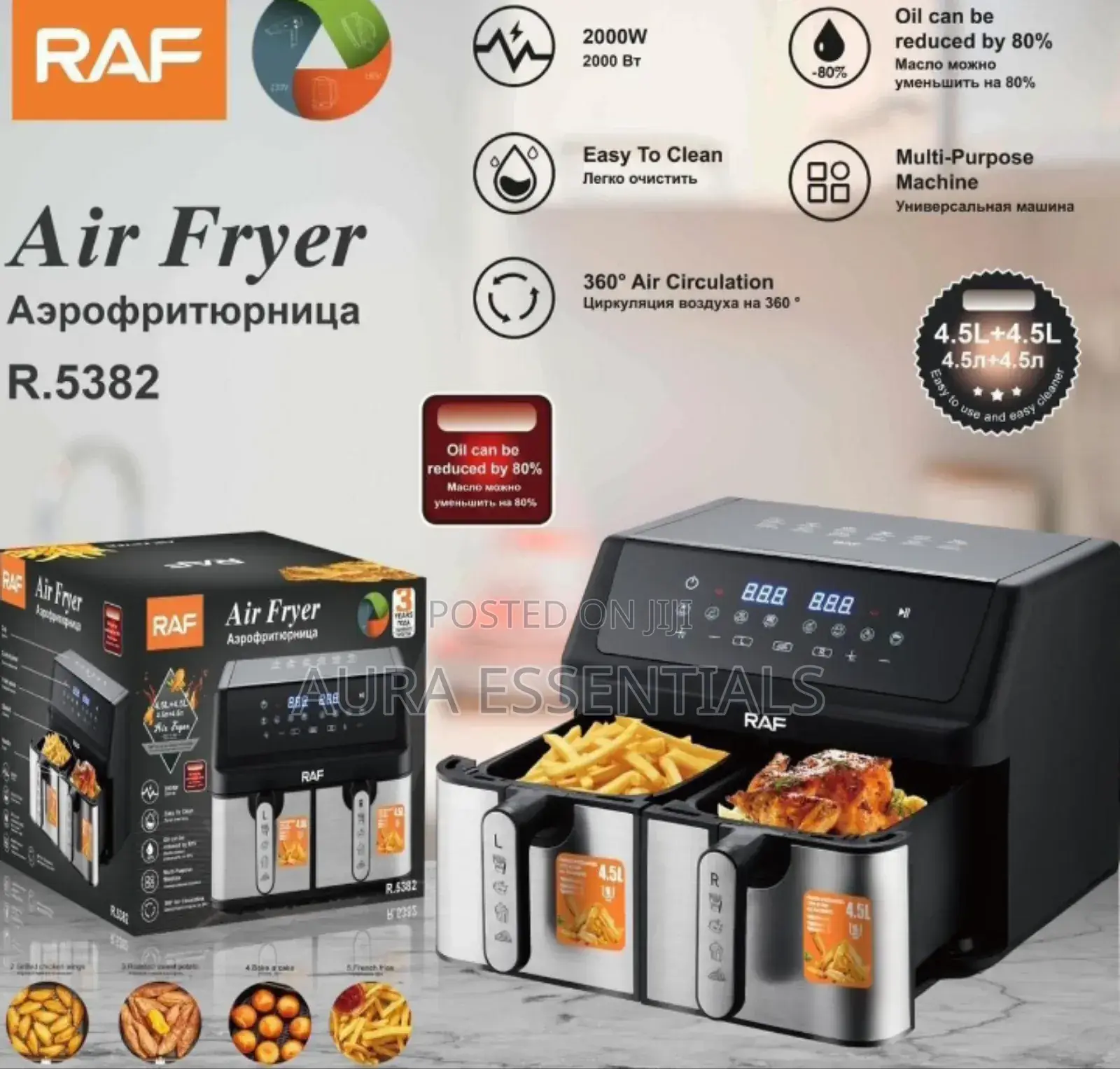 Raf 9l Double Basket Digital Air Fryer (Model R.5382)
