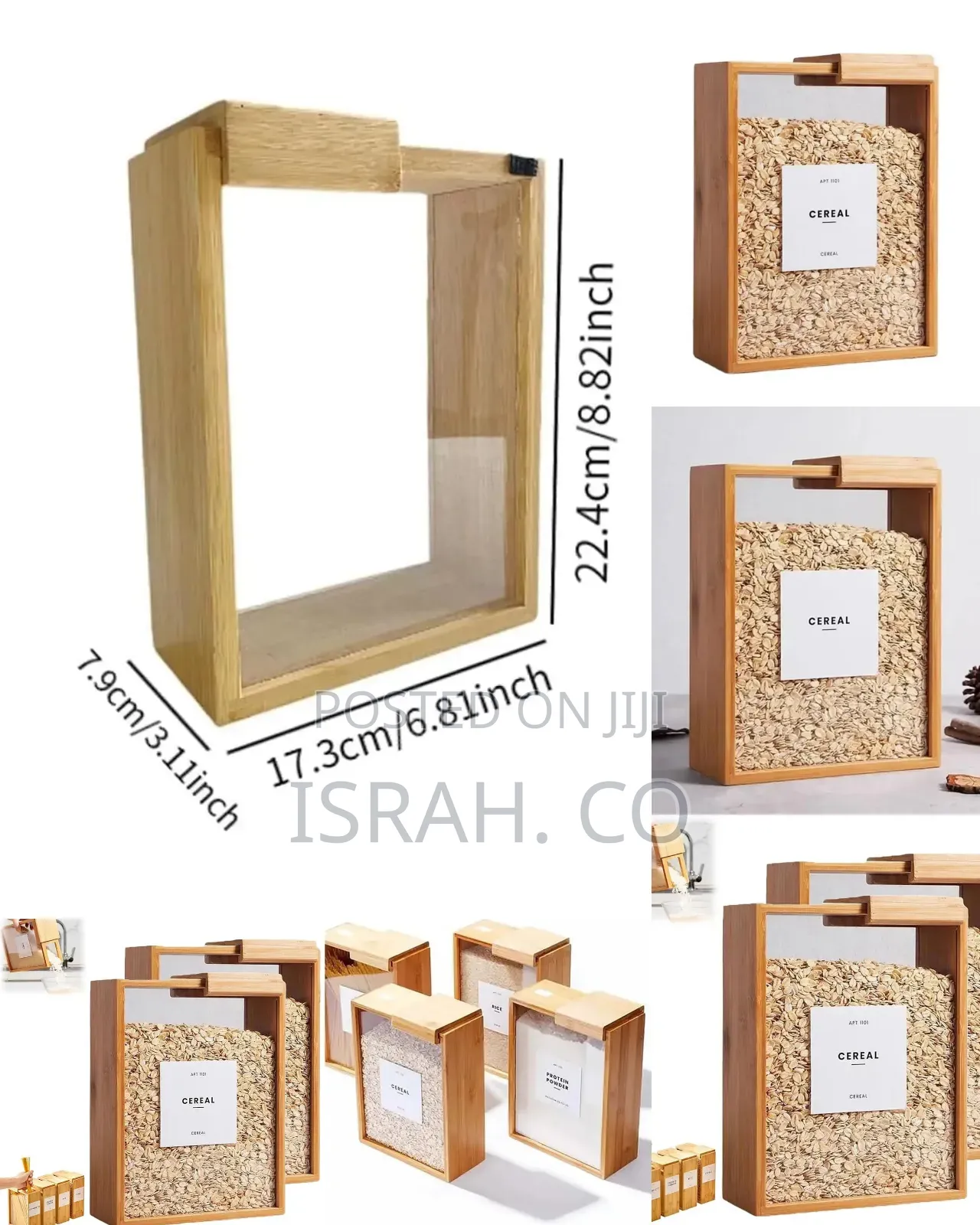 Wooden Cereal Storage Box, Airtight Pantry Bins Container With Lids