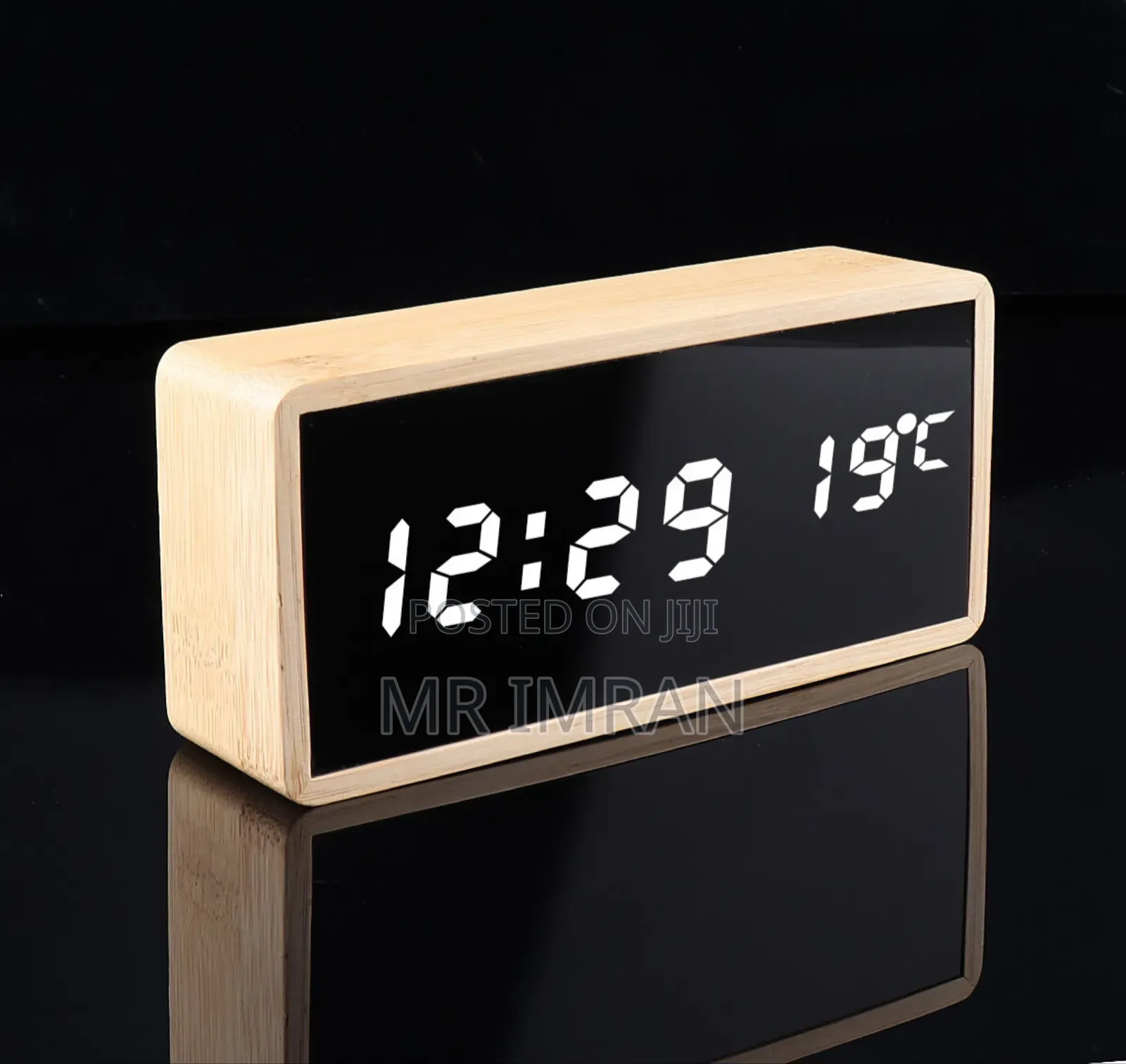 Bamboo Digital Alarm Clock and Temperature Display