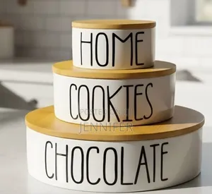 3-Piece Set of White Ceramic Kitchen Storage Canisters