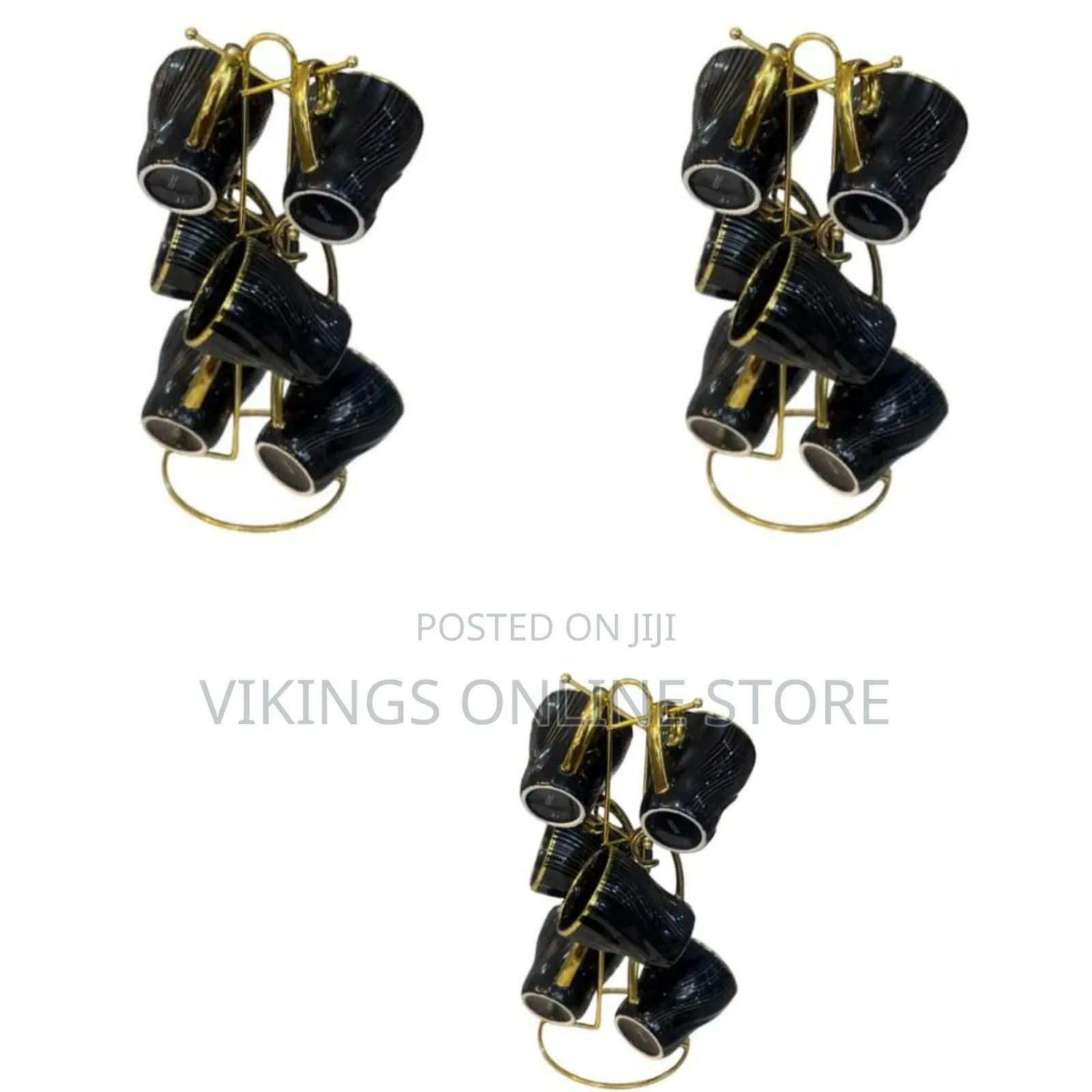 6 Piece Lined Ceramic Gold Line Cups Mugs Set With Golden Handle