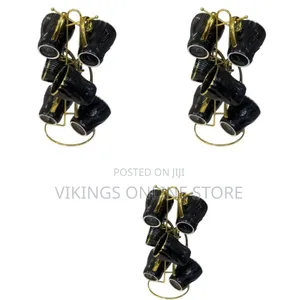 6 Piece Lined Ceramic Gold Line Cups Mugs Set With Golden Handle