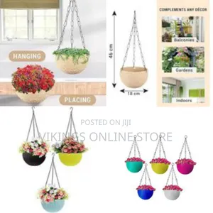Rattan Waven Urban Home Plastic Flower Pot Hanging Basket With Metal